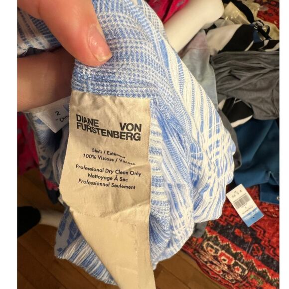 DVF Diane Von Furstenberg Carter Blue White Plaid Button-Down Shirt US 2 - Picture 6 of 6